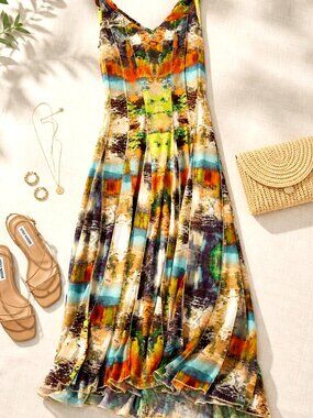 Elana Kattan Abstract Art Print Pleated Midi Dress